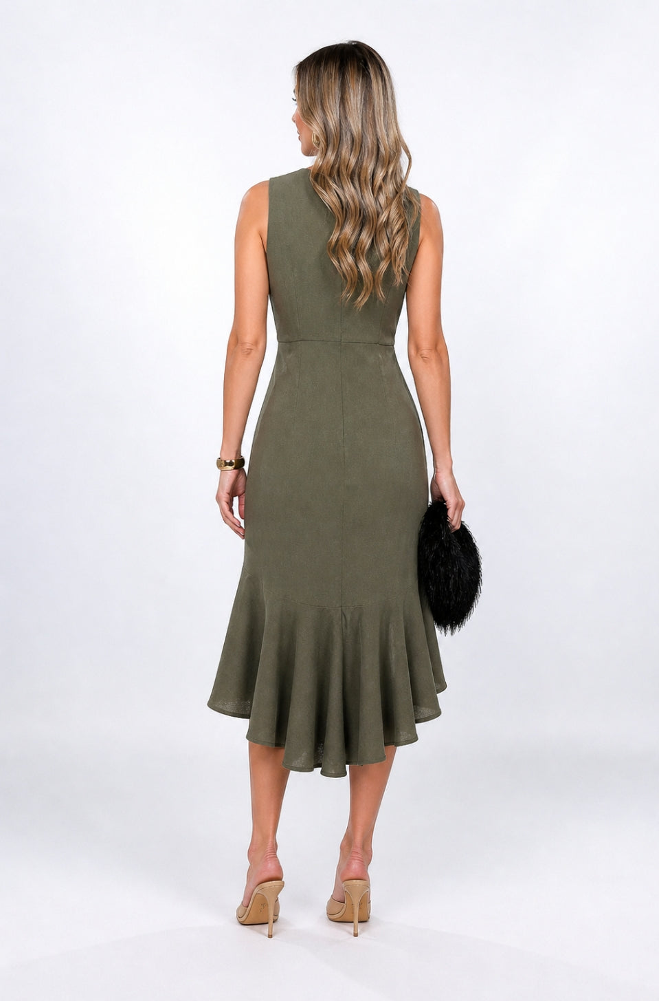 Rochie petrecuta cu volan khaki