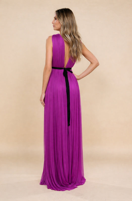 Rochie maxi lime din tulle din matase Santorini