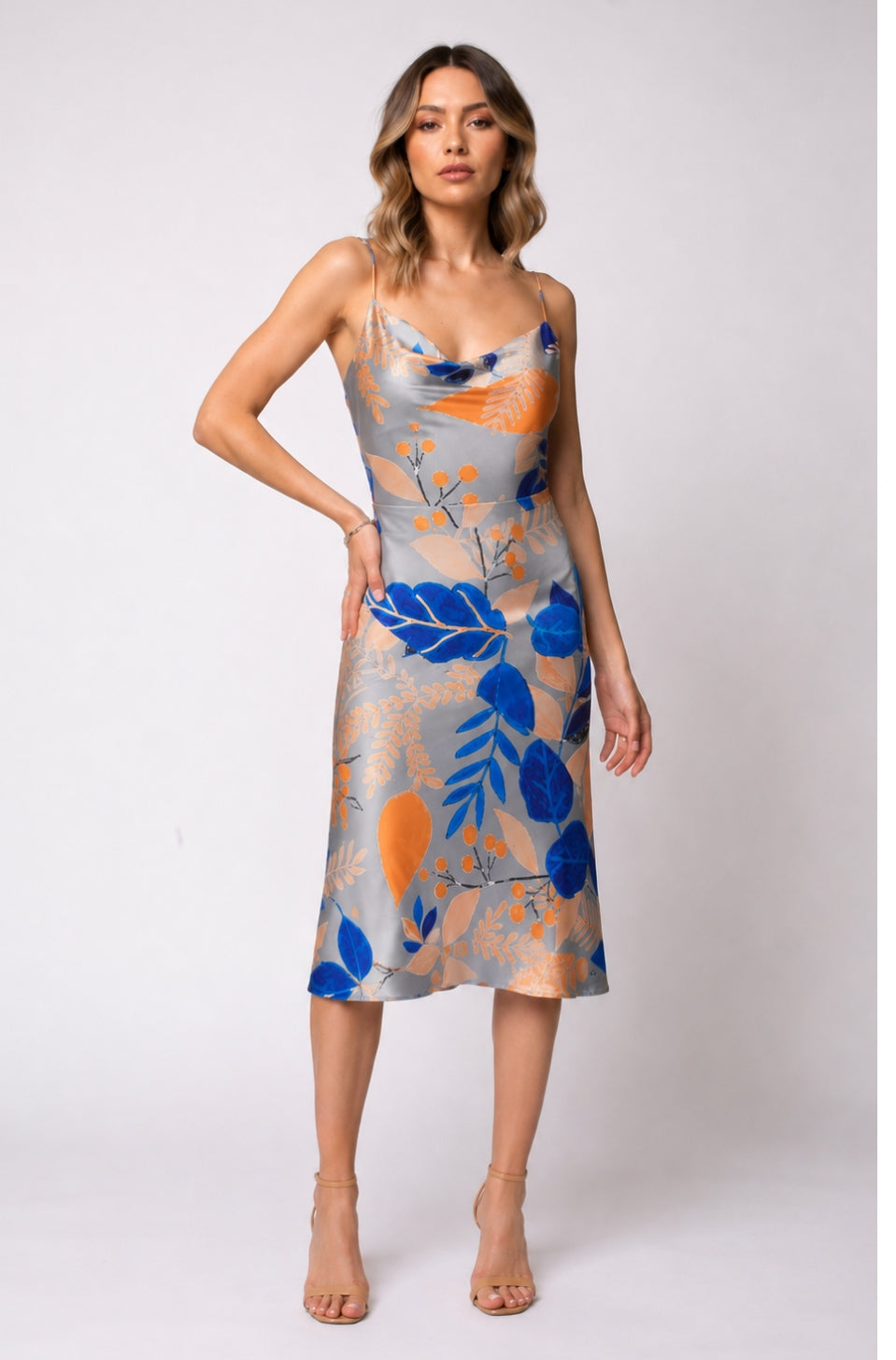 Rochie Tulum midi din satin cu imprimeu Goa