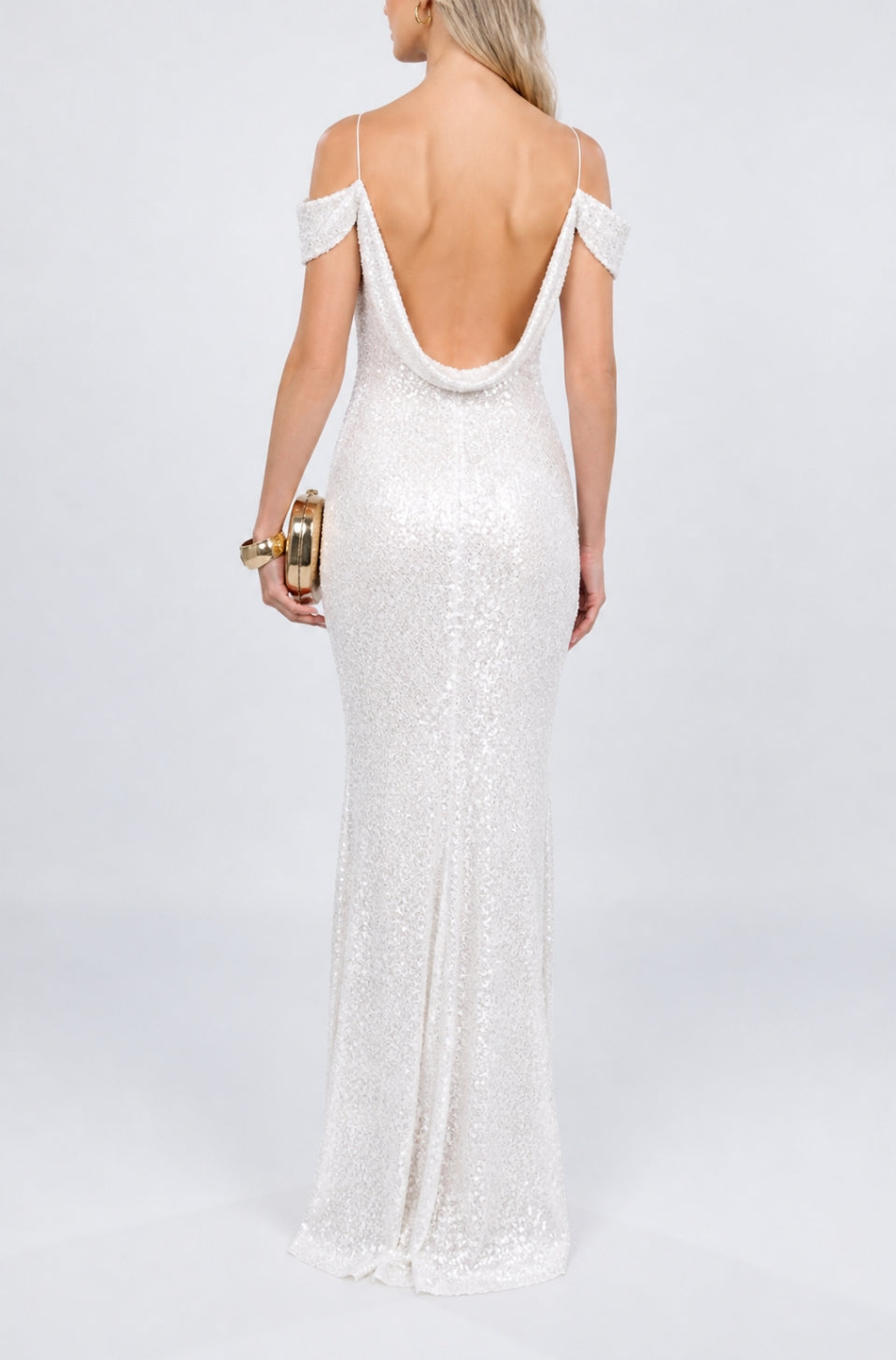 Rochie Miami maxi off white din paiete