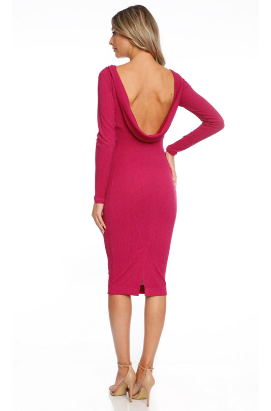 Rochie Ibiza midi fuchsia cu spate gol