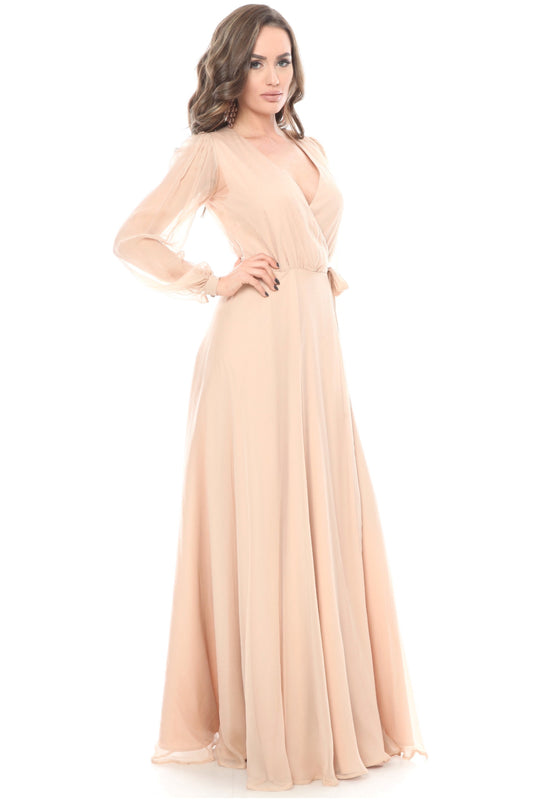 Rochie creme petrecuta maxi din matase Chianti