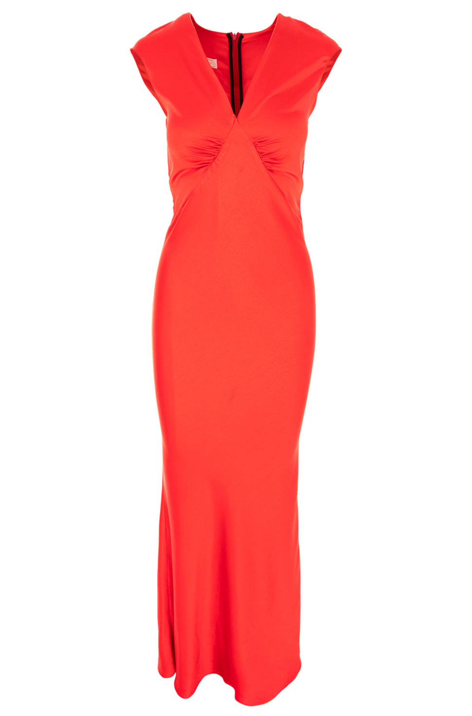 Rochie maxi din satin rosu coral Cali