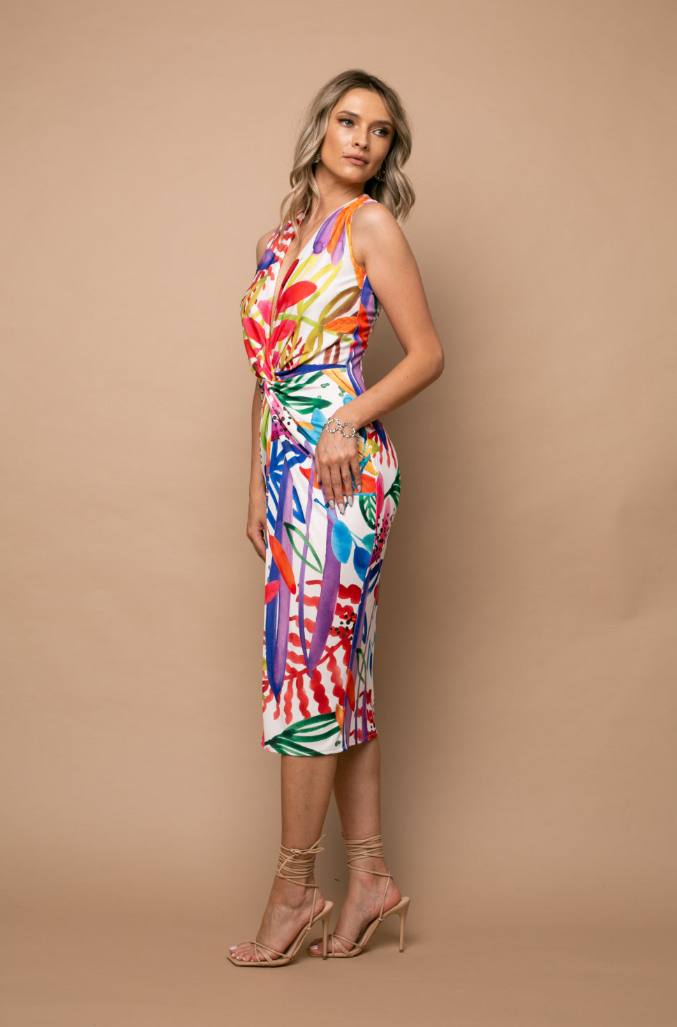 Rochie midi fara maneci Mallorca cu imprimeu Capri