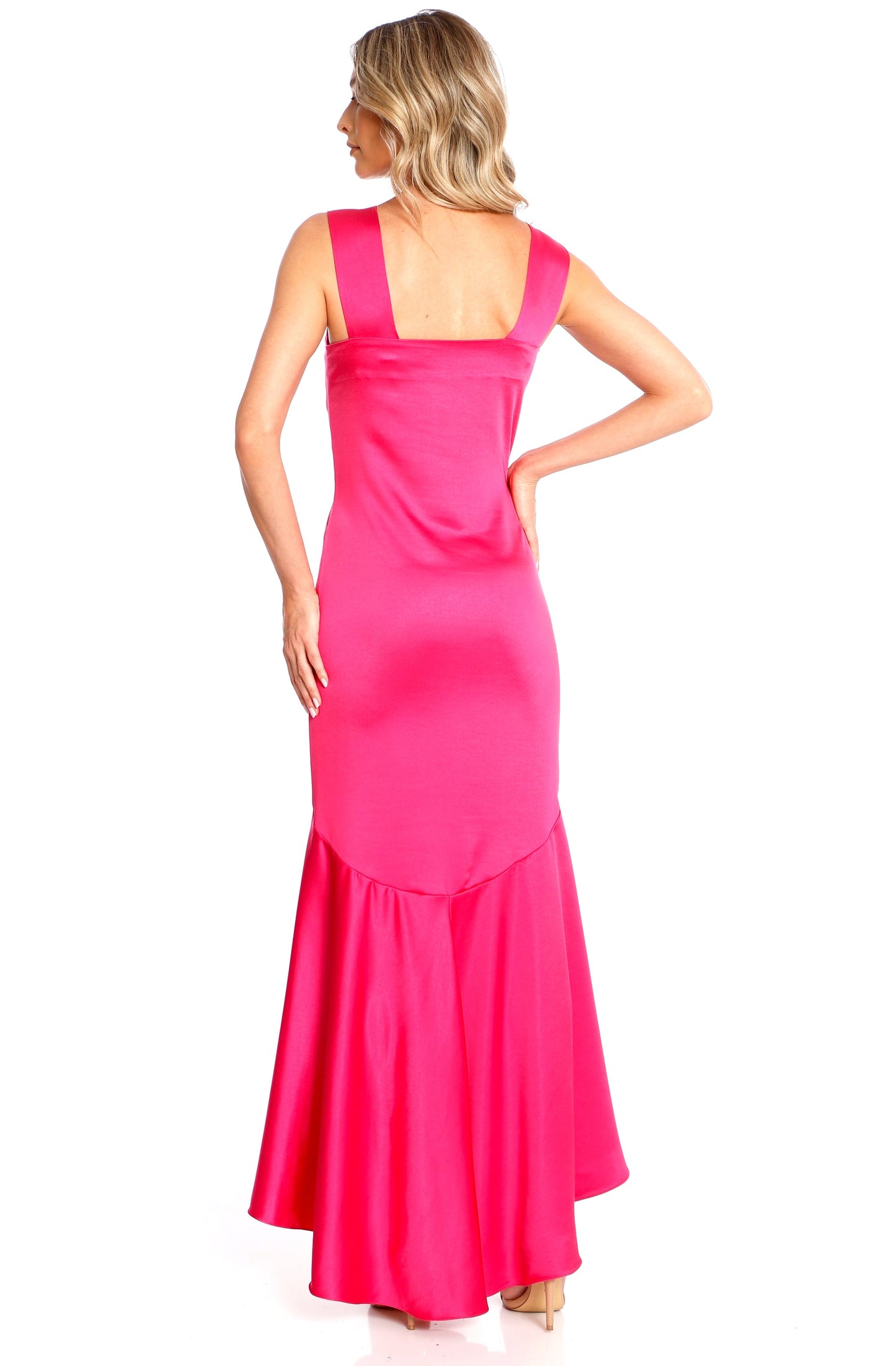 Rochie maxi Fuchsia cu volan din satin Tango