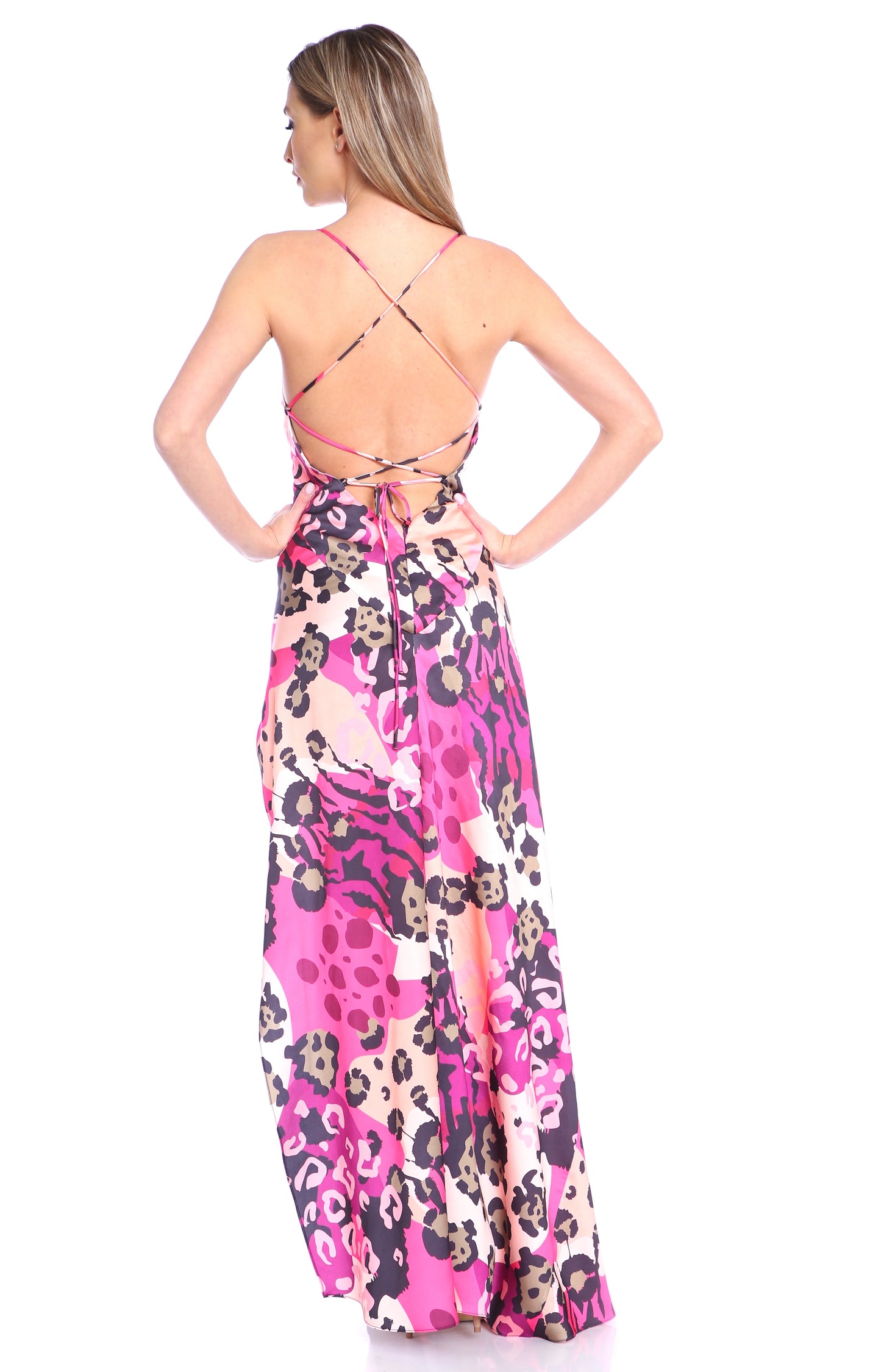 Rochie lunga din satin cu crapatura Seville cu print Bermuda