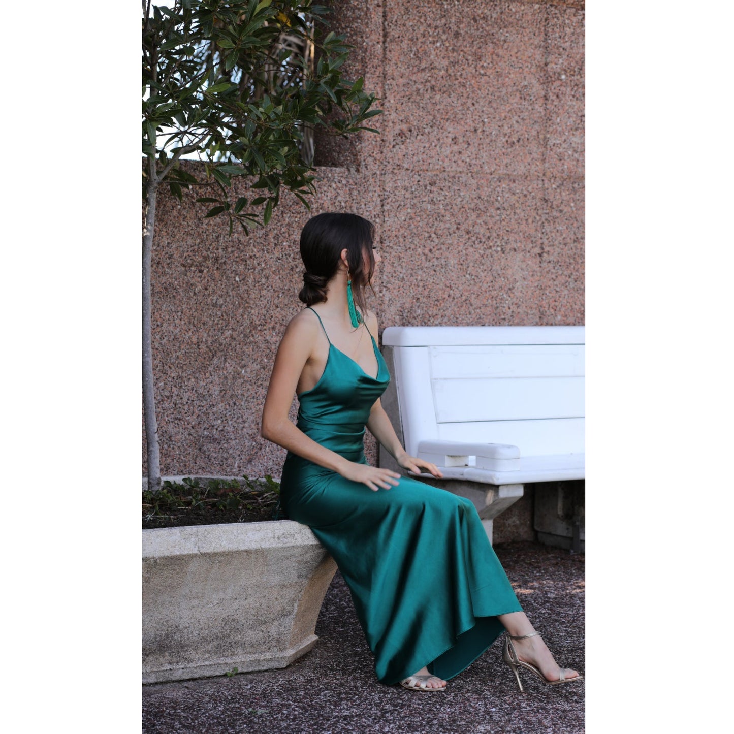 Rochie lunga verde din satin Tulum