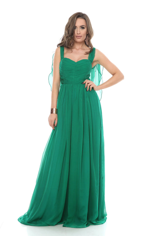 Rochie maxi verde din matase cu bust corset