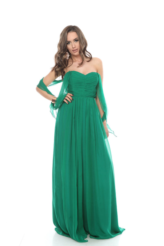 Rochie maxi verde din matase cu bust corset