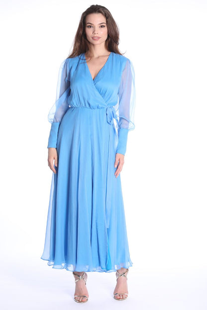 Rochie Chianti albastru Azzurro petrecuta din matase