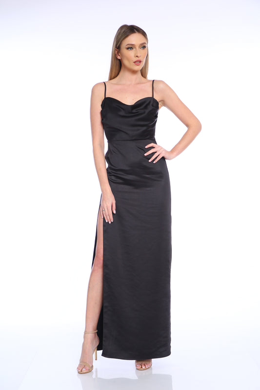 Rochie maxi din satin negru