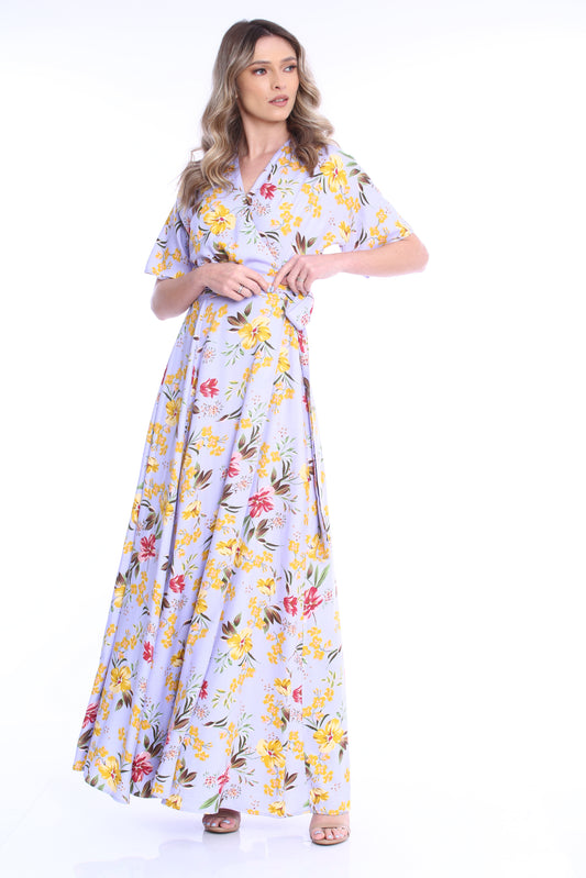 Rochie petrecuta maxi din vascoza cu imprimeu
