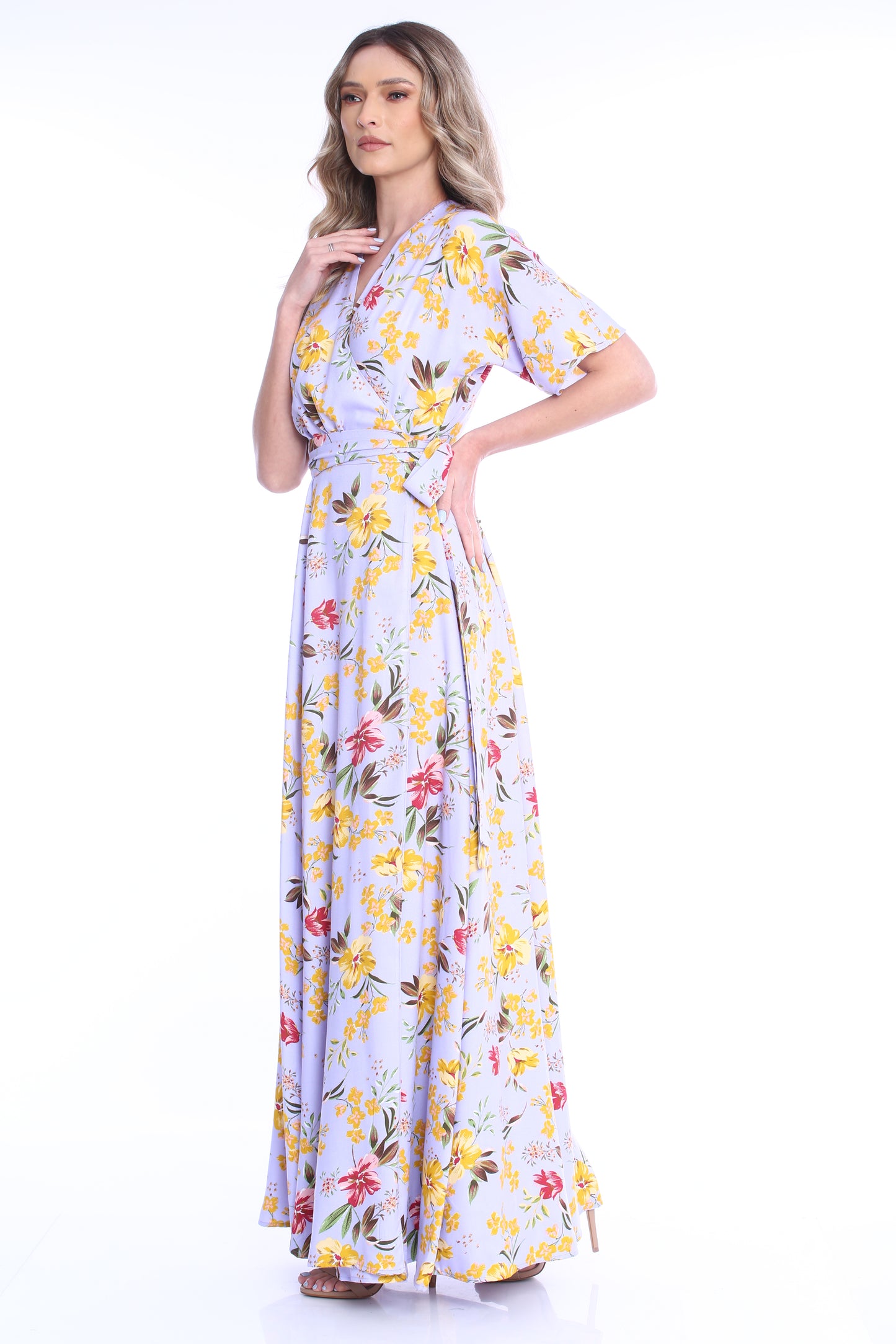Rochie petrecuta maxi din vascoza cu imprimeu