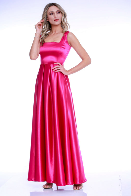 Rochie maxi fuchsia din satin