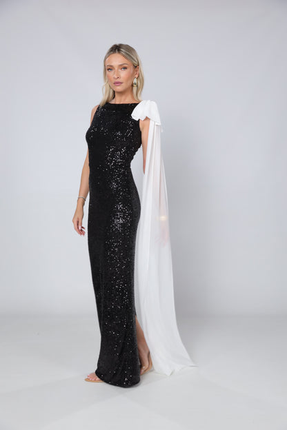 Rochie maxi Kylie neagra din paiete
