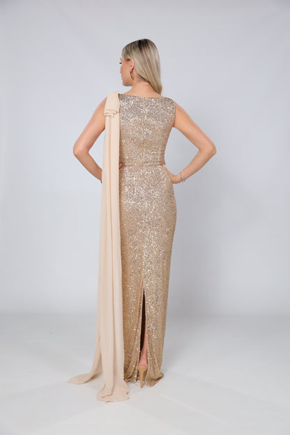 Rochie maxi Kylie din paiete aurii