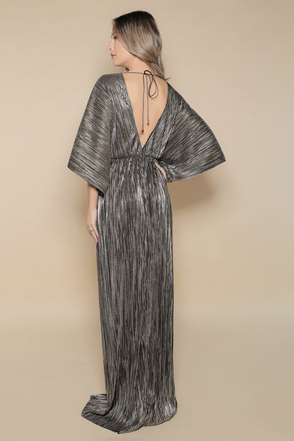 Rochie Athens aurie maxi cu maneca kimono