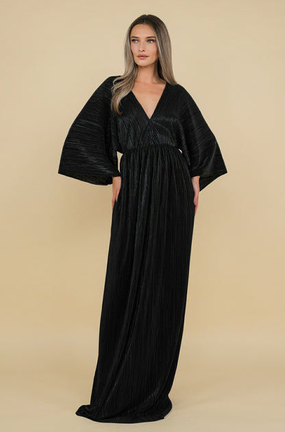 Rochie Athens neagra maxi cu maneca kimono