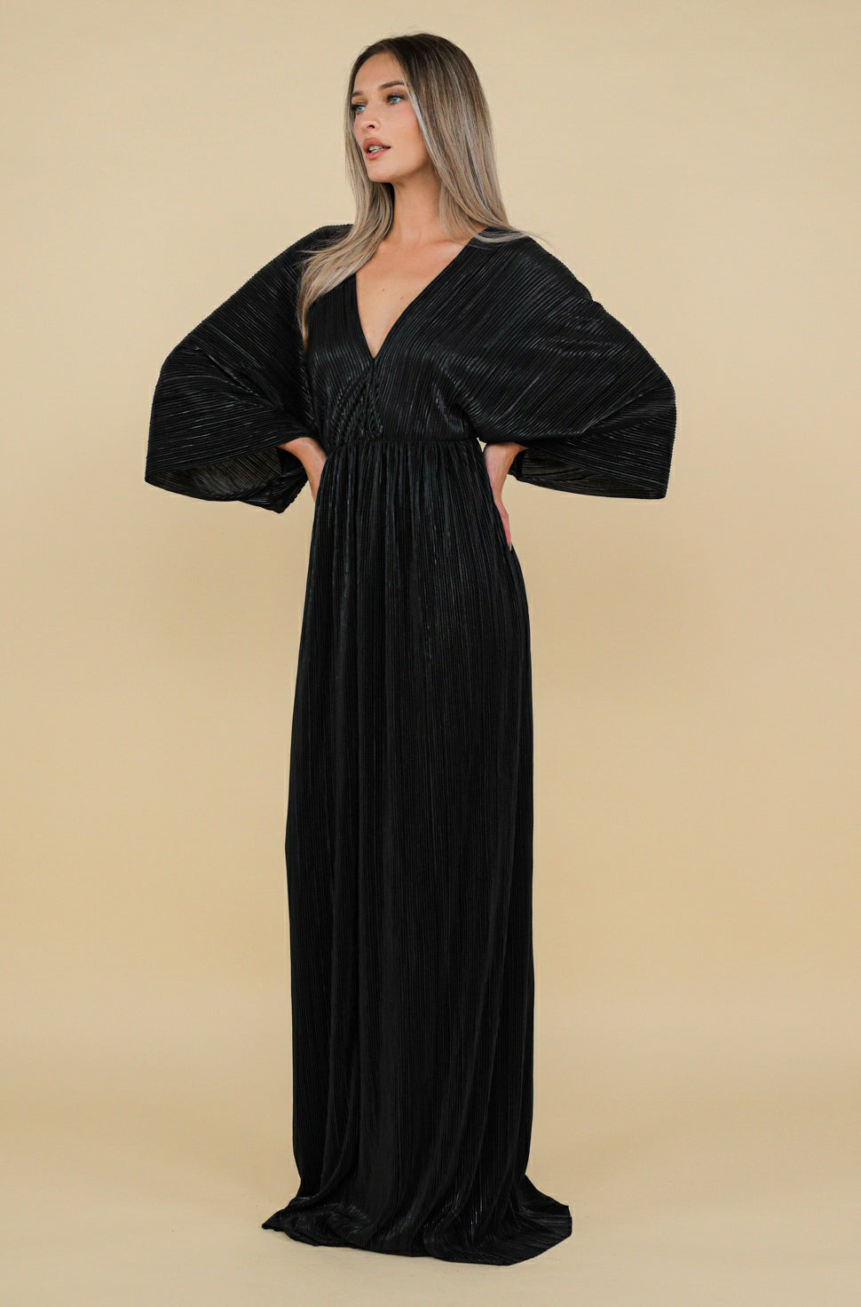 Rochie Athens neagra maxi cu maneca kimono