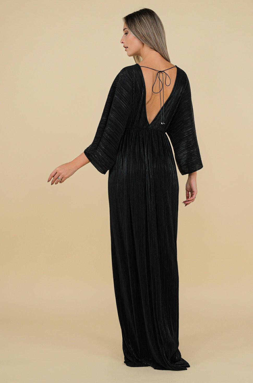 Rochie Athens neagra maxi cu maneca kimono