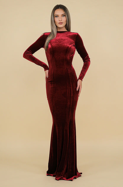 Rochie maxi burgundy din catifea Melbourne