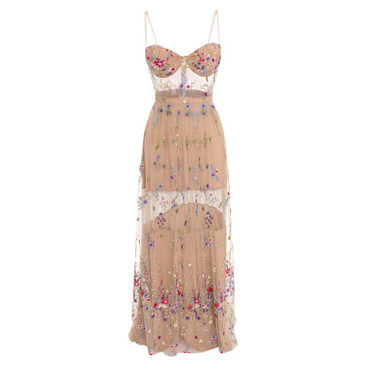 Rochie maxi din tulle cu broderie