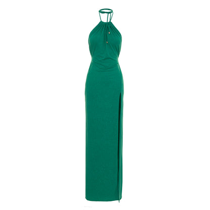 Rochie maxi verde din jerseu lurex Havana