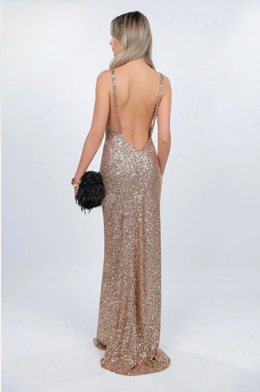 Rochie maxi aurie din paiete