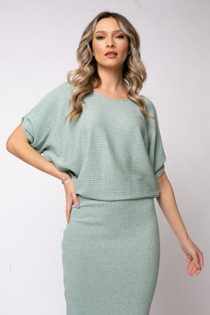 Rochie verde midi din jerseu Paris