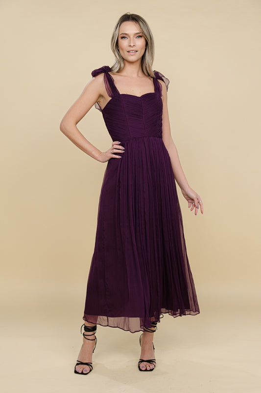 Rochie cu bust coreset midi mov din matase