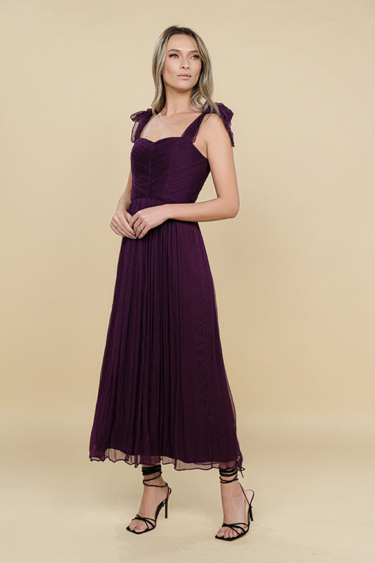 Rochie cu bust coreset midi mov din matase