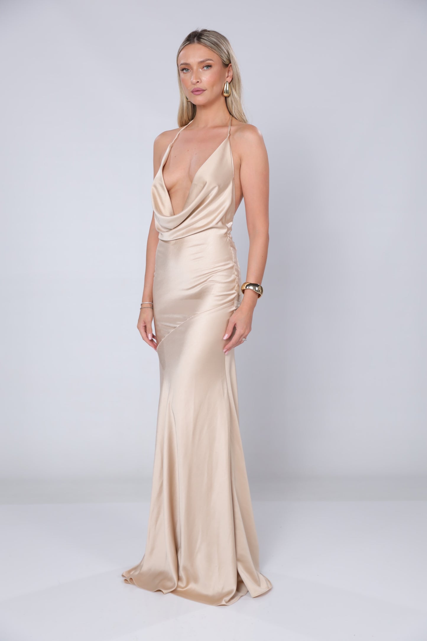 Rochie maxi Ibiza din satin beige
