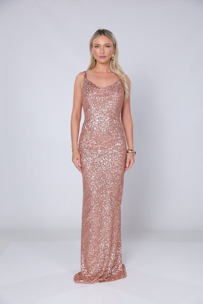 Rochie maxi Margot rose din paiete