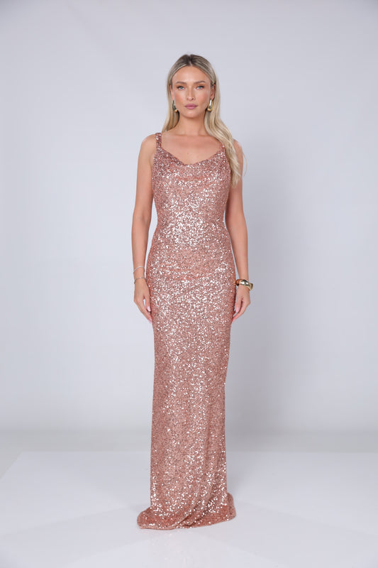 Rochie maxi Margot rose din paiete