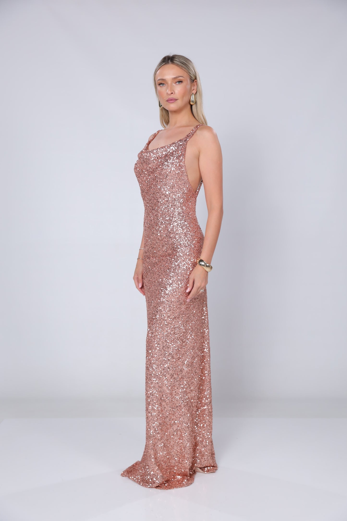 Rochie maxi Margot rose din paiete