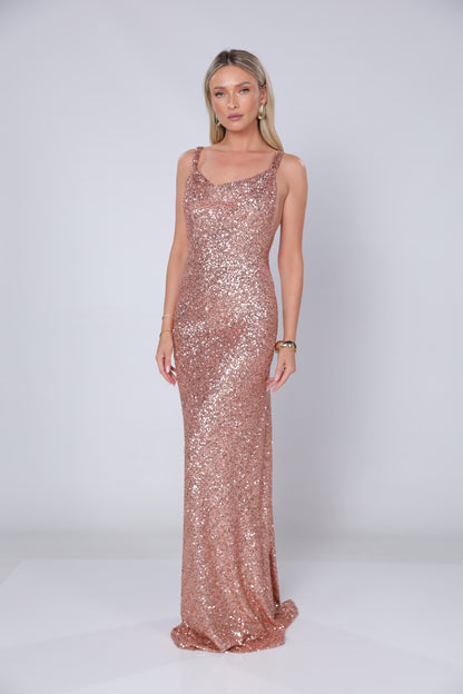 Rochie maxi Margot rose din paiete