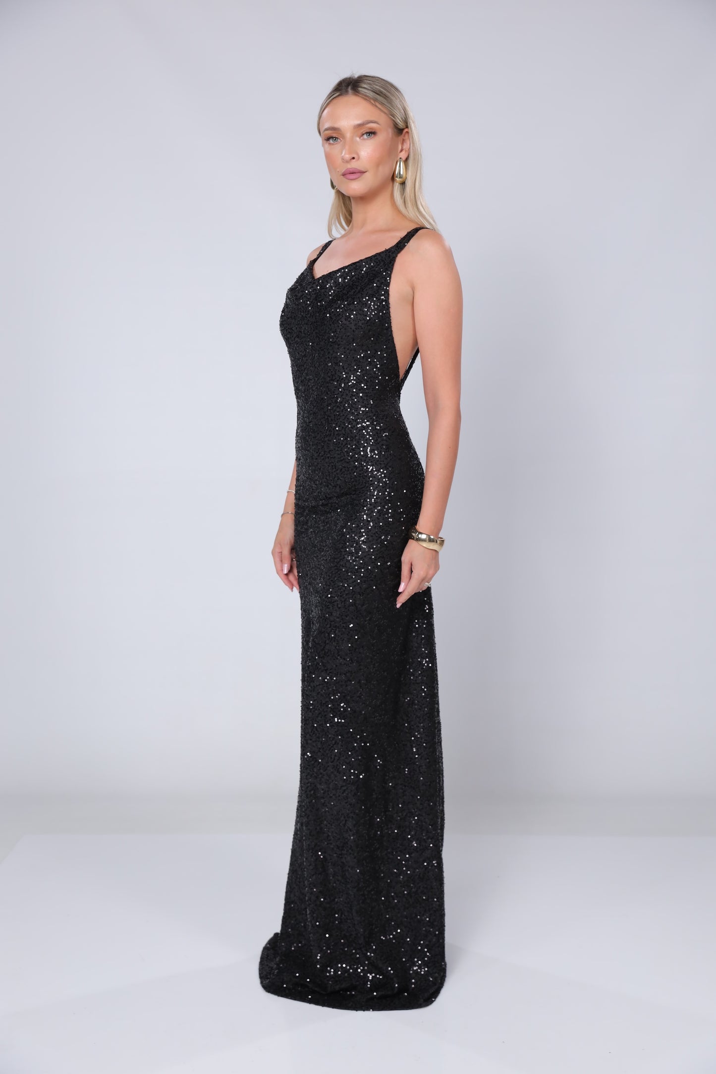 Rochie maxi Margot negra din jerseu cu paiete