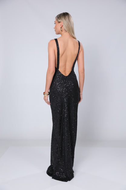 Rochie maxi Margot negra din jerseu cu paiete