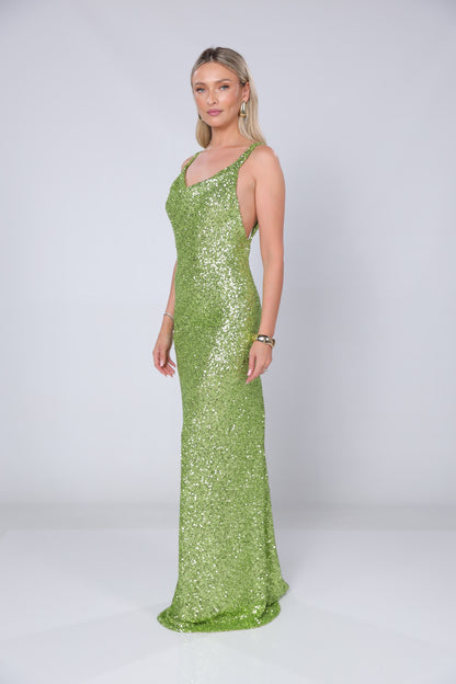 Rochie maxi Margot lime din paiete