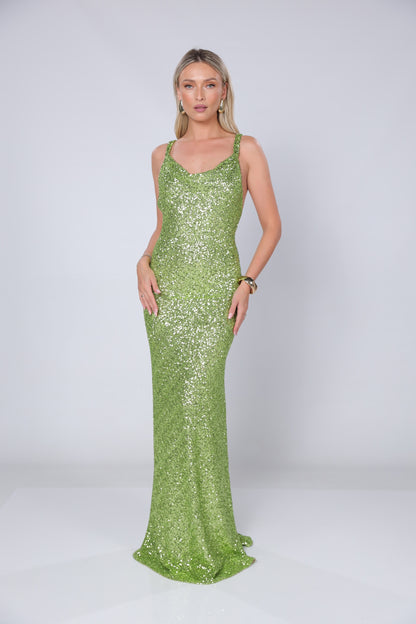 Rochie maxi Margot lime din paiete