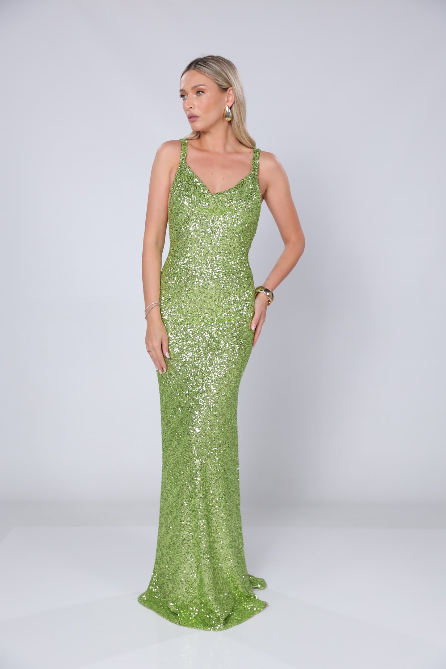 Rochie maxi Margot lime din paiete