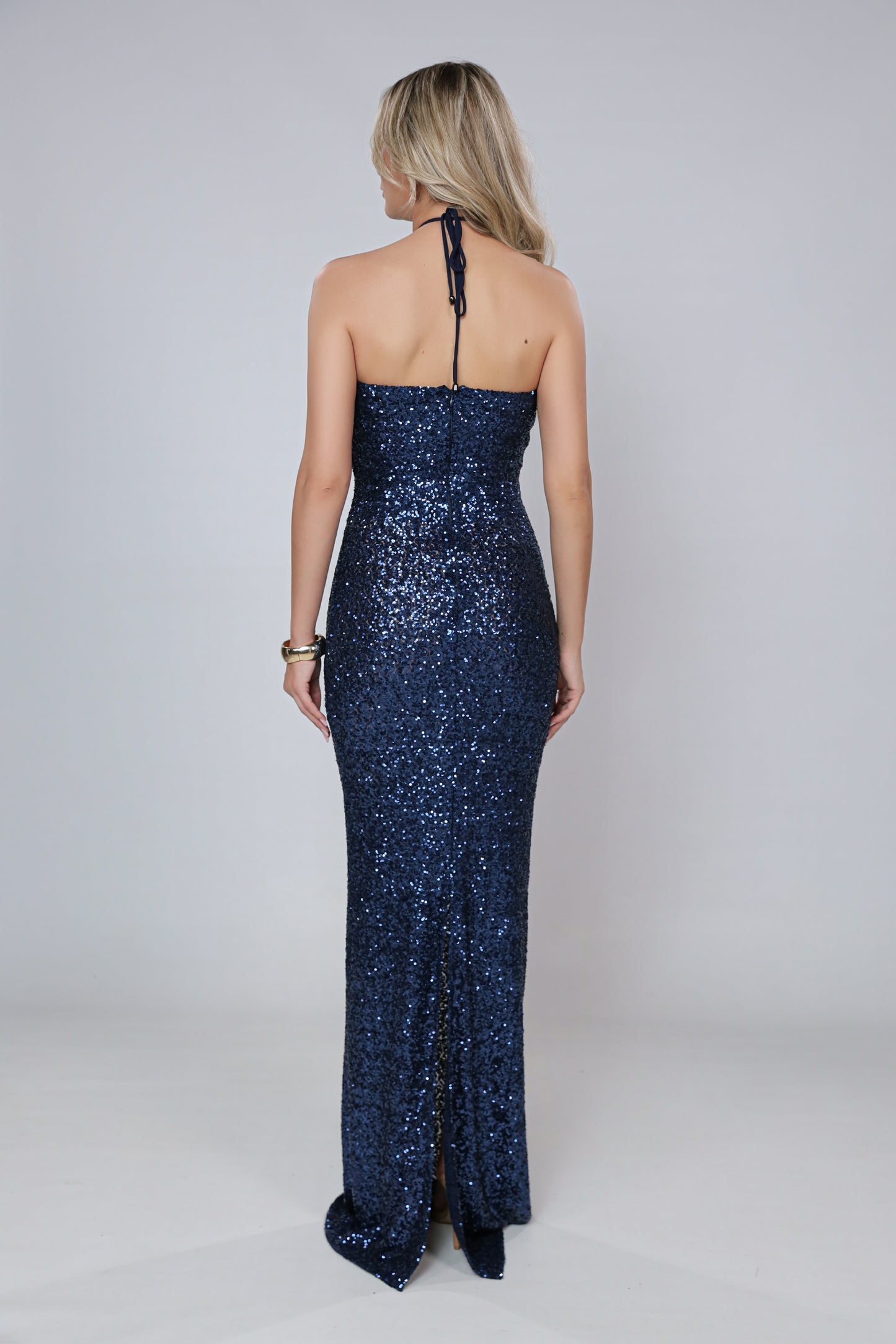 Rochie maxi Jennifer din paiete bleumarin
