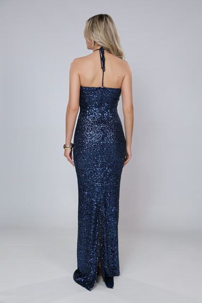 Rochie maxi Jennifer din paiete bleumarin