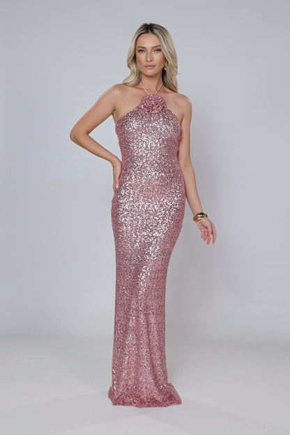 Rochie maxi Jennifer din paiete roz