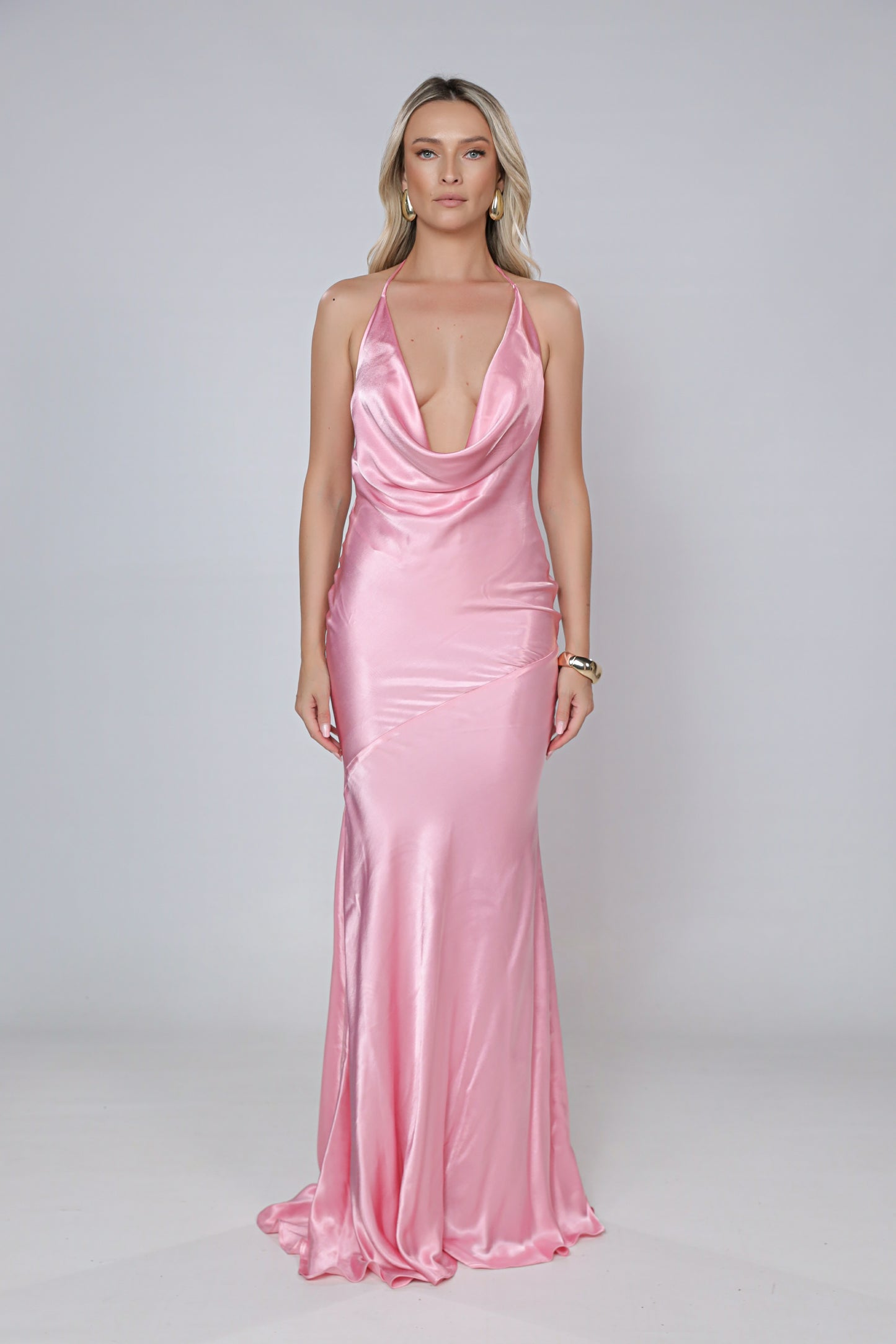 Rochie maxi Ibiza din satin roz