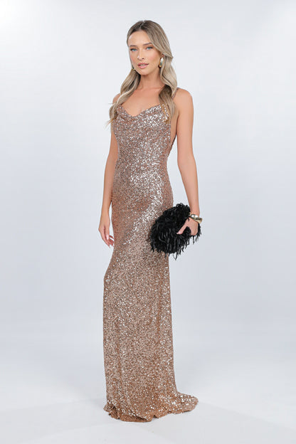 Rochie maxi aurie din paiete