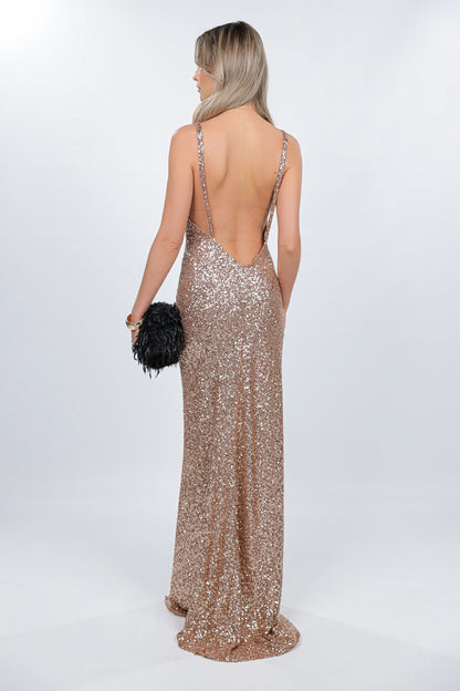 Rochie maxi aurie din paiete