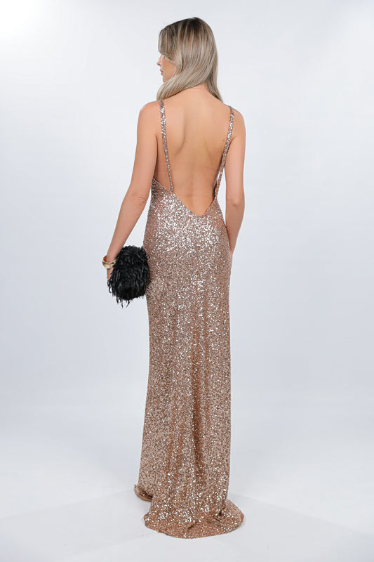 Rochie maxi aurie din paiete