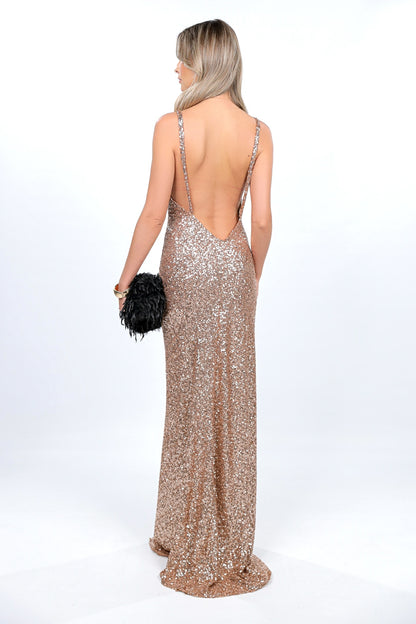 Rochie maxi aurie din paiete