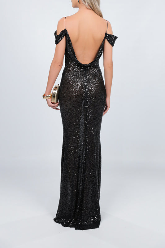 Rochie Miami maxi neagra din paiete